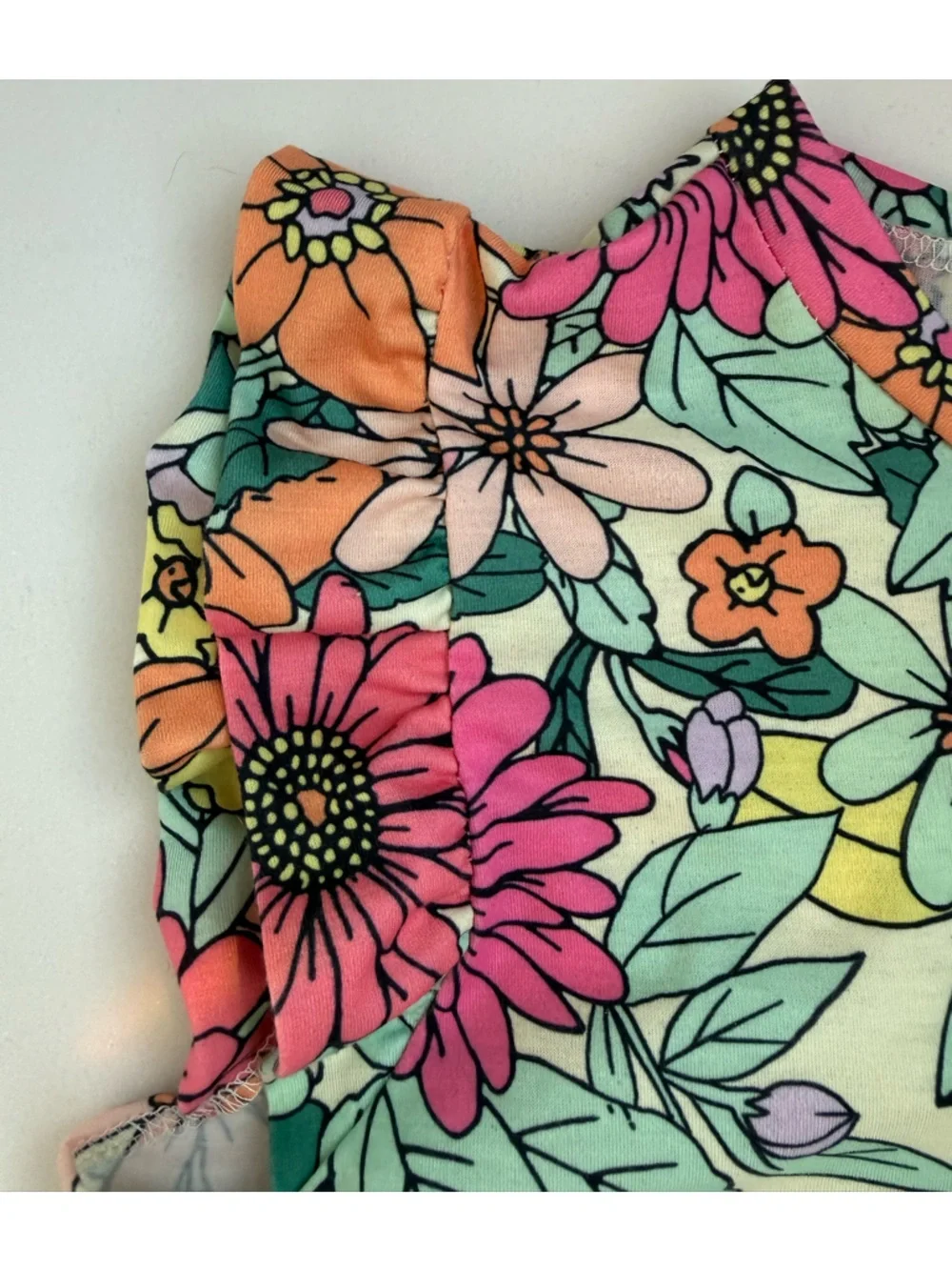 7th Ray Mod Floral Tiered Babydoll Mini Dress Stretch Size Large Made In USA